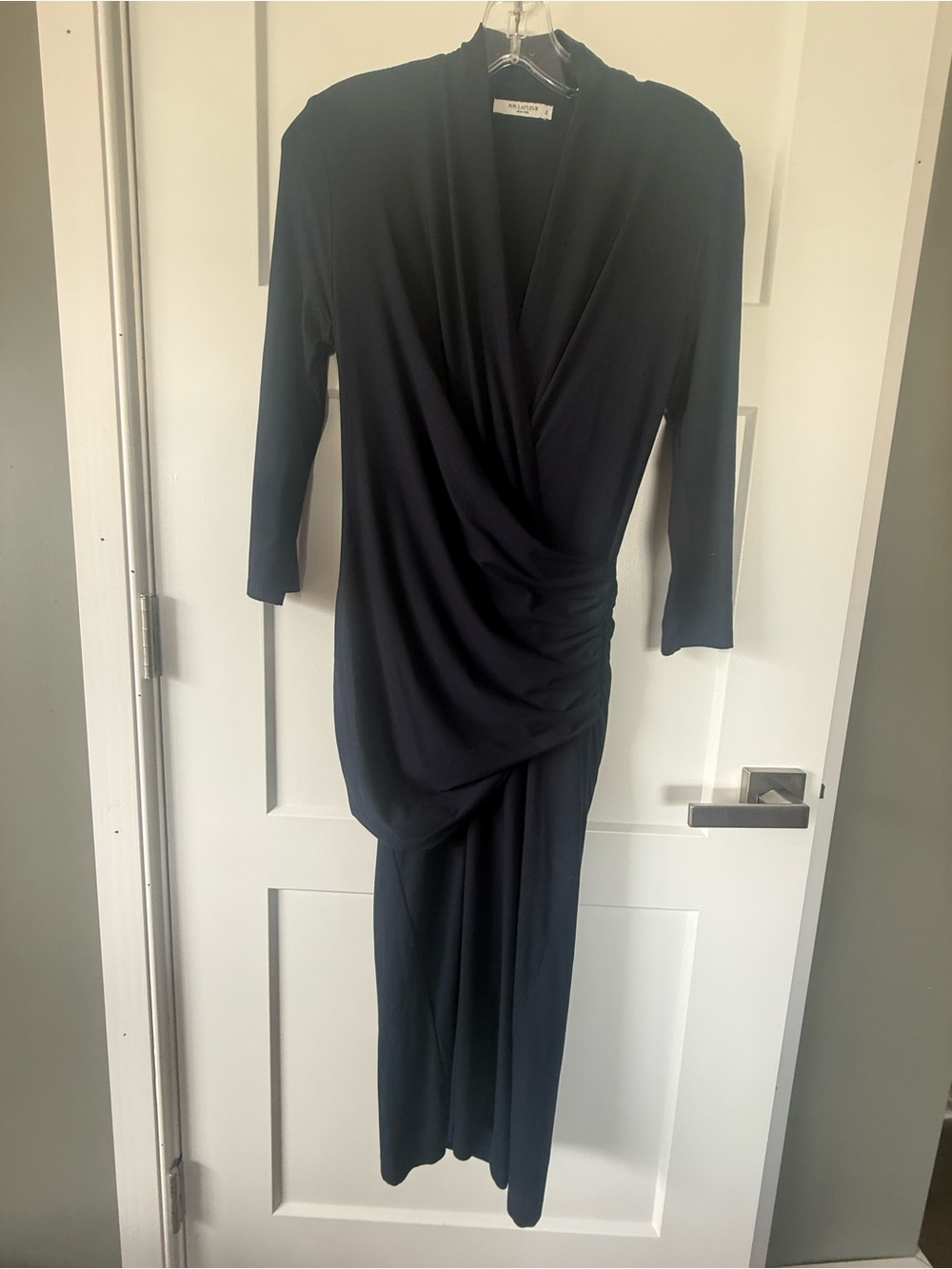 MM.LaFleur Navy 3/4-Sleeve Draped Wrap Dress